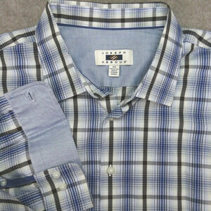 Joseph Abboud Shirt Mens 3XL Blue Brown Plaid Button Up Long Sleeve